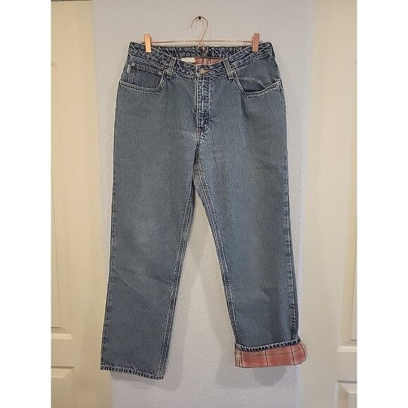 Vintage Carhartt Jeans Womens 14x32 Medium Wash Flannel Lined Distressed - Picture 1 of 8